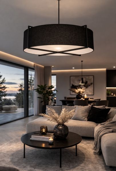 Taklampe Palm Springs Ø90cm skjerm lin Black