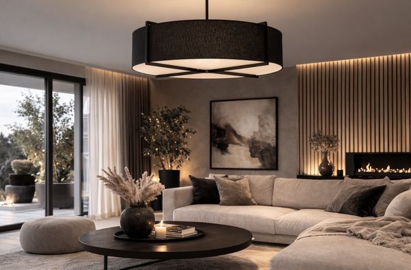 Taklampe Palm Springs Ø90cm skjerm lin Black