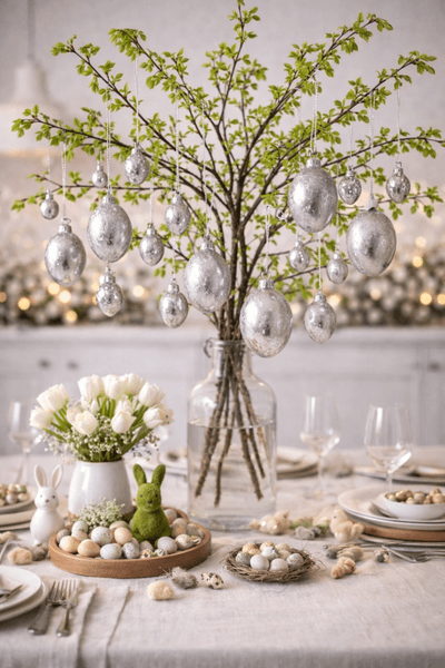 Sølv egg heng stor 8 stk